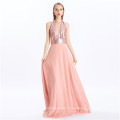 New Design Sexy Deep V Neck Dress Pink Backless Evening Dresses For Women